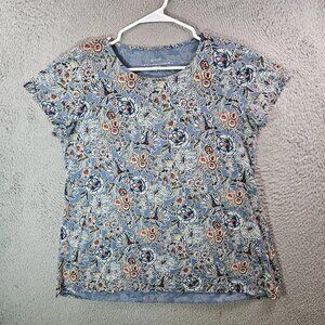 Pure Jill Tunic Top Blouse Women Medium Pima Cotton Short Sleeve Geometric